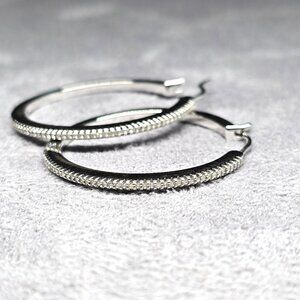Sterling Silver and Diamond Hoop Earrings 1.25 in EUC